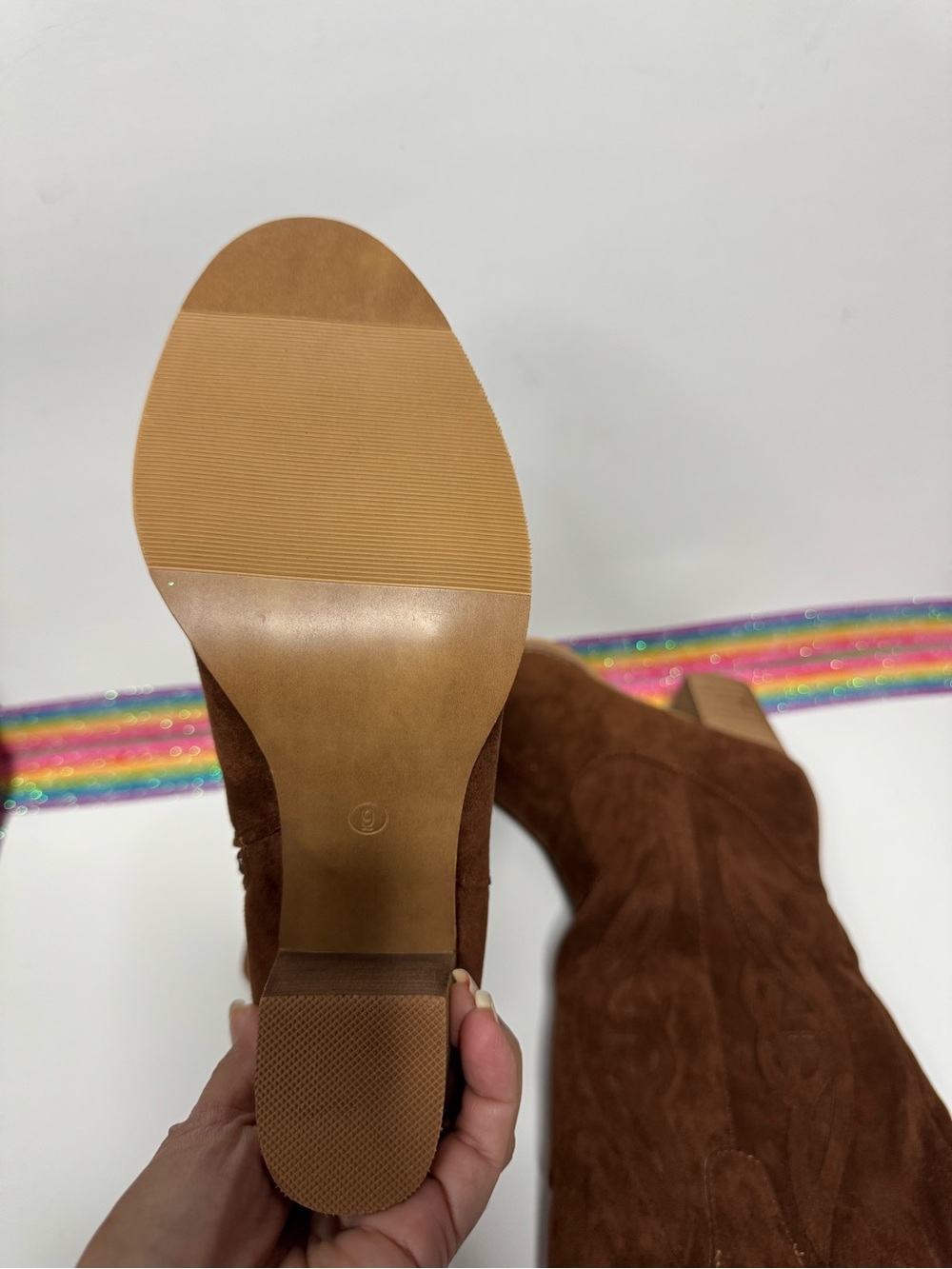 Women's Brown Suede Western Ankle Boots with Block Heel - Picture 5 of 9